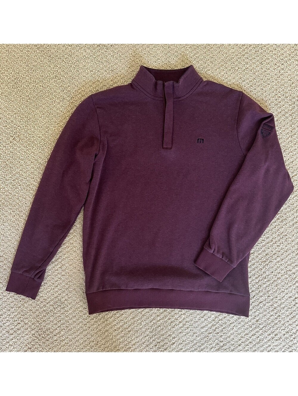 Travis Mathew Quarter Zip Sand Valley Arm Logo Mens Medium Heather Burgundy Golf
